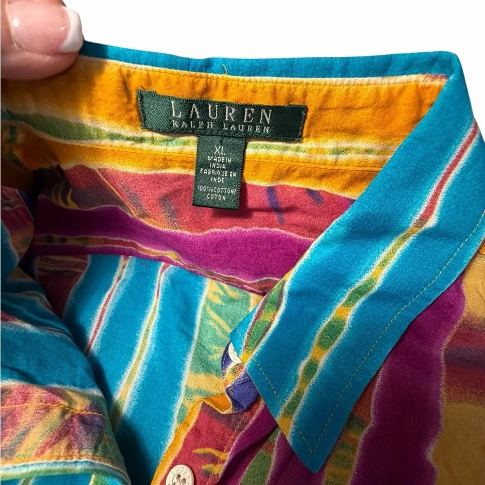 Lauren  Ralph Lauren Multicolor Striped Tie Dye ShirtButton Down Shirt XL - Picture 7 of 9